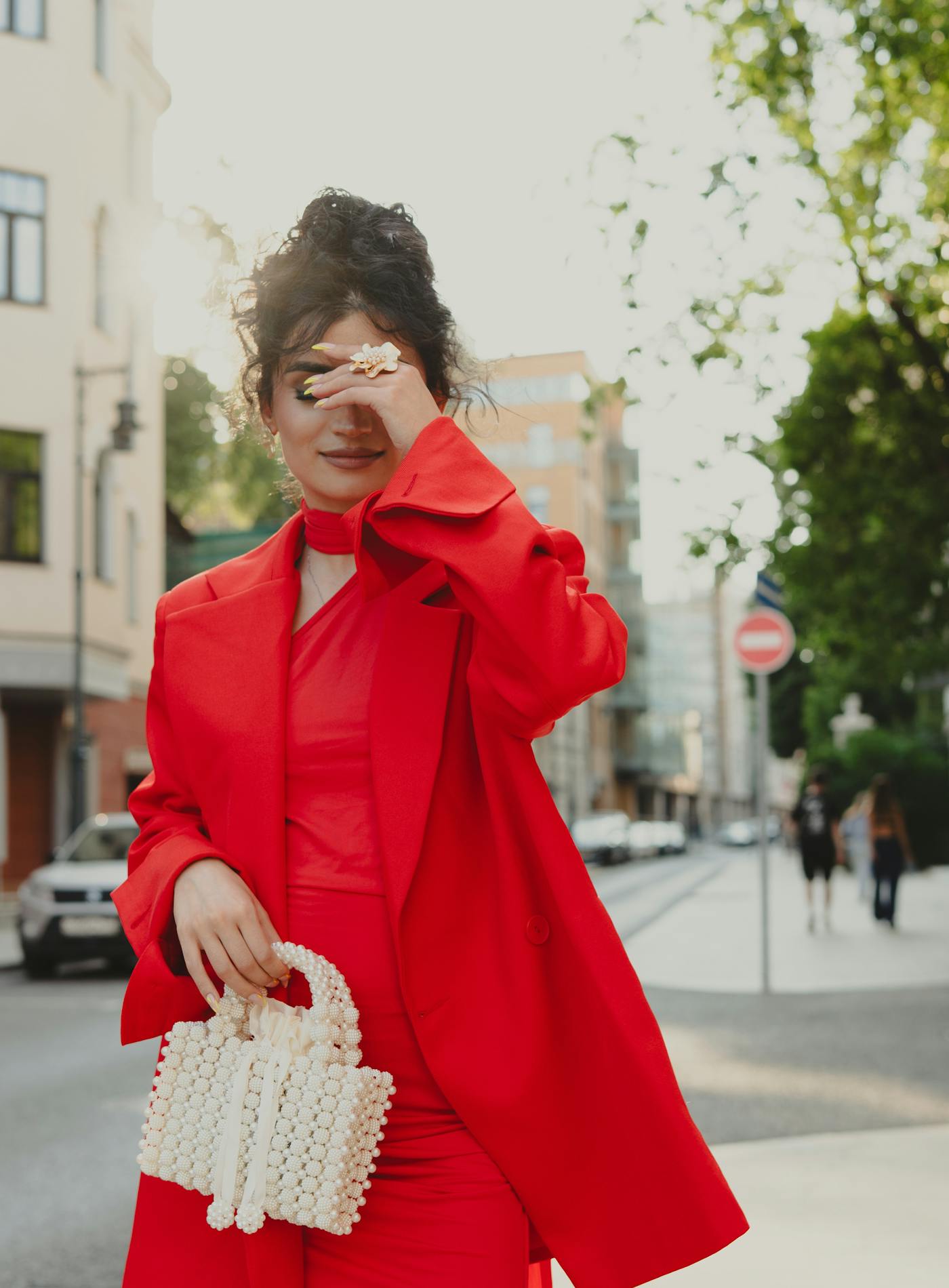 A woman in a complete, styled outfit — editorial fashion